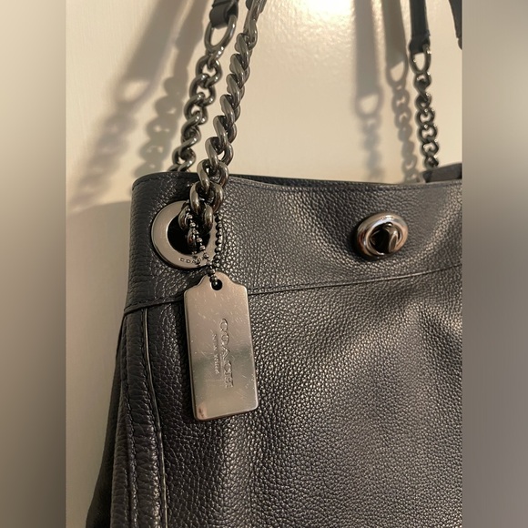 Coach Edie Dark Navy Blue Leather Turnlock Shoulder Bag - Picture 2 of 8